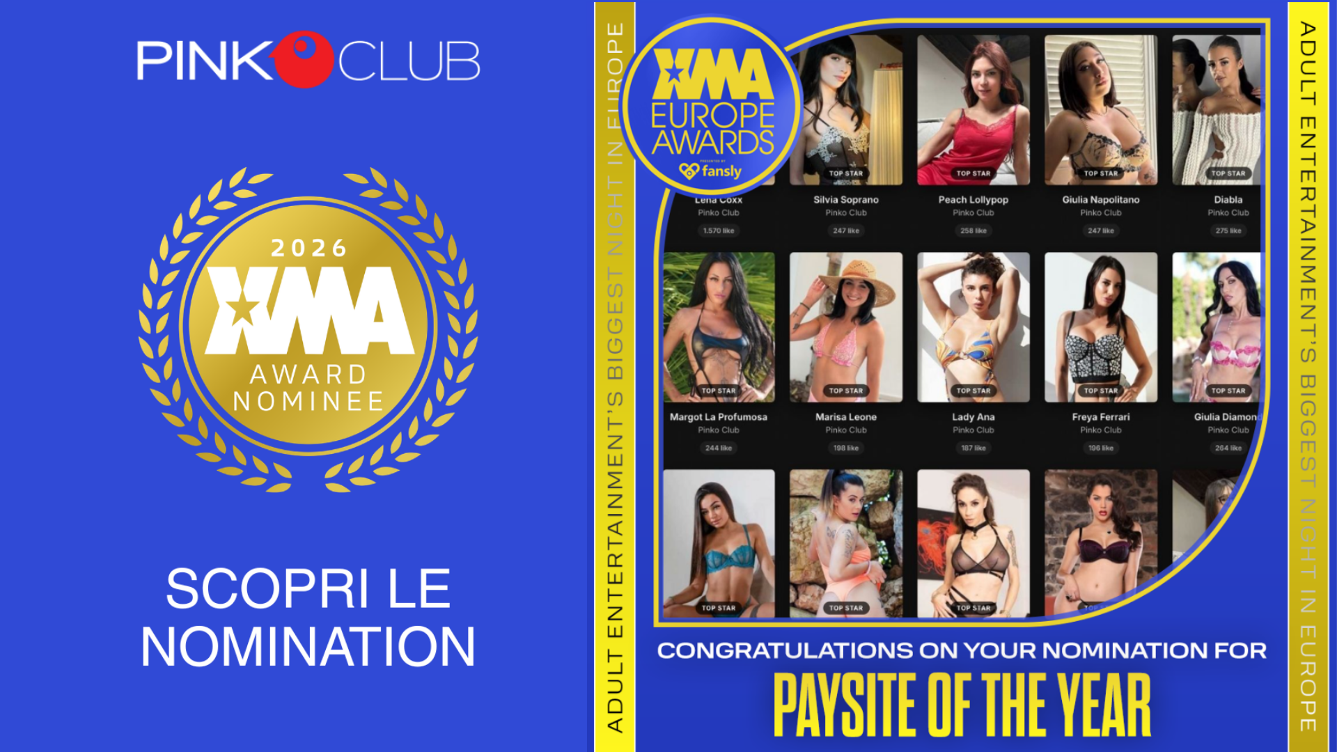 PINK’O GOES TO AMSTERDAM: tre nomination agli XMA Europe Awards 2026